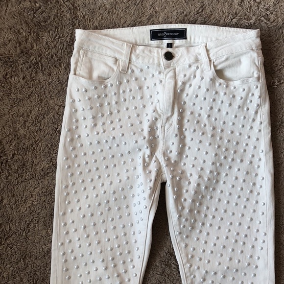 Brockenbow Reina Skinny Cropped High Waist Krystal White Studded Jeans 29 - Picture 6 of 14